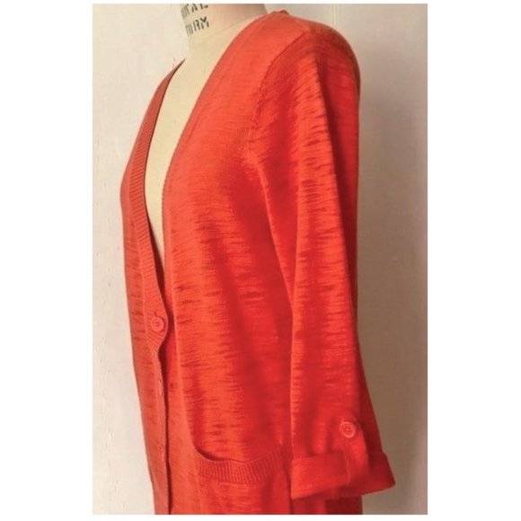 FOREVER 21 ORANGE COTTON SLUB KNIT 3/4 SLEEVE CARDIGAN SWEATER L - Picture 5 of 11